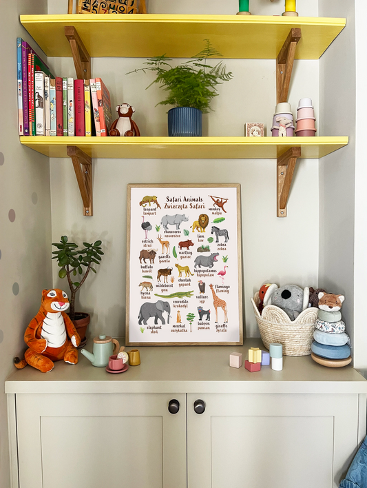 Learn English & Polish with Safari Animals Poster