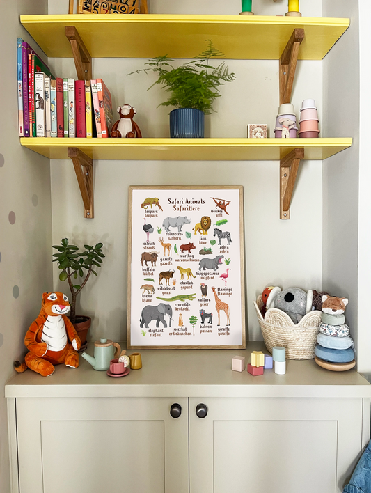 Learn English & German with Safari Animals Poster