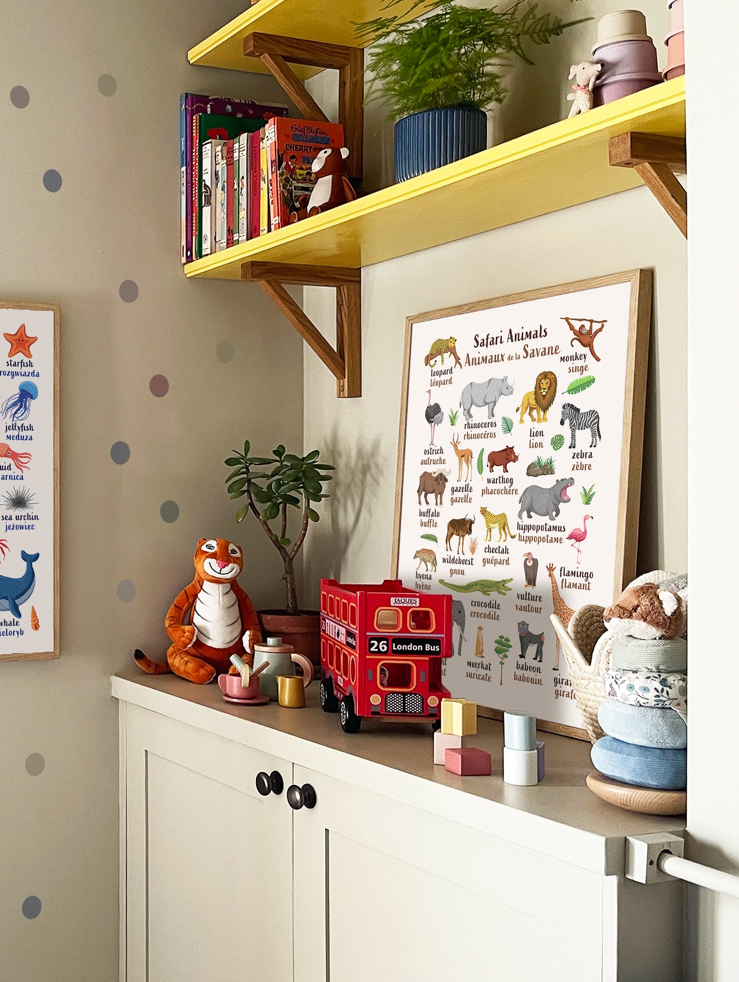 Learn English & French with Safari Animals Poster