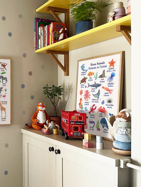 Learn English & French with Ocean Animals Poster