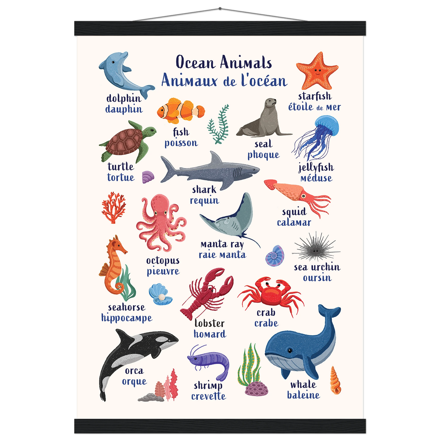 Learn English & French with Ocean Animals Poster