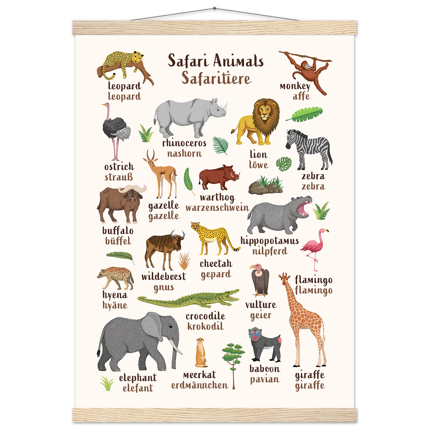 Learn English & German with Safari Animals Poster