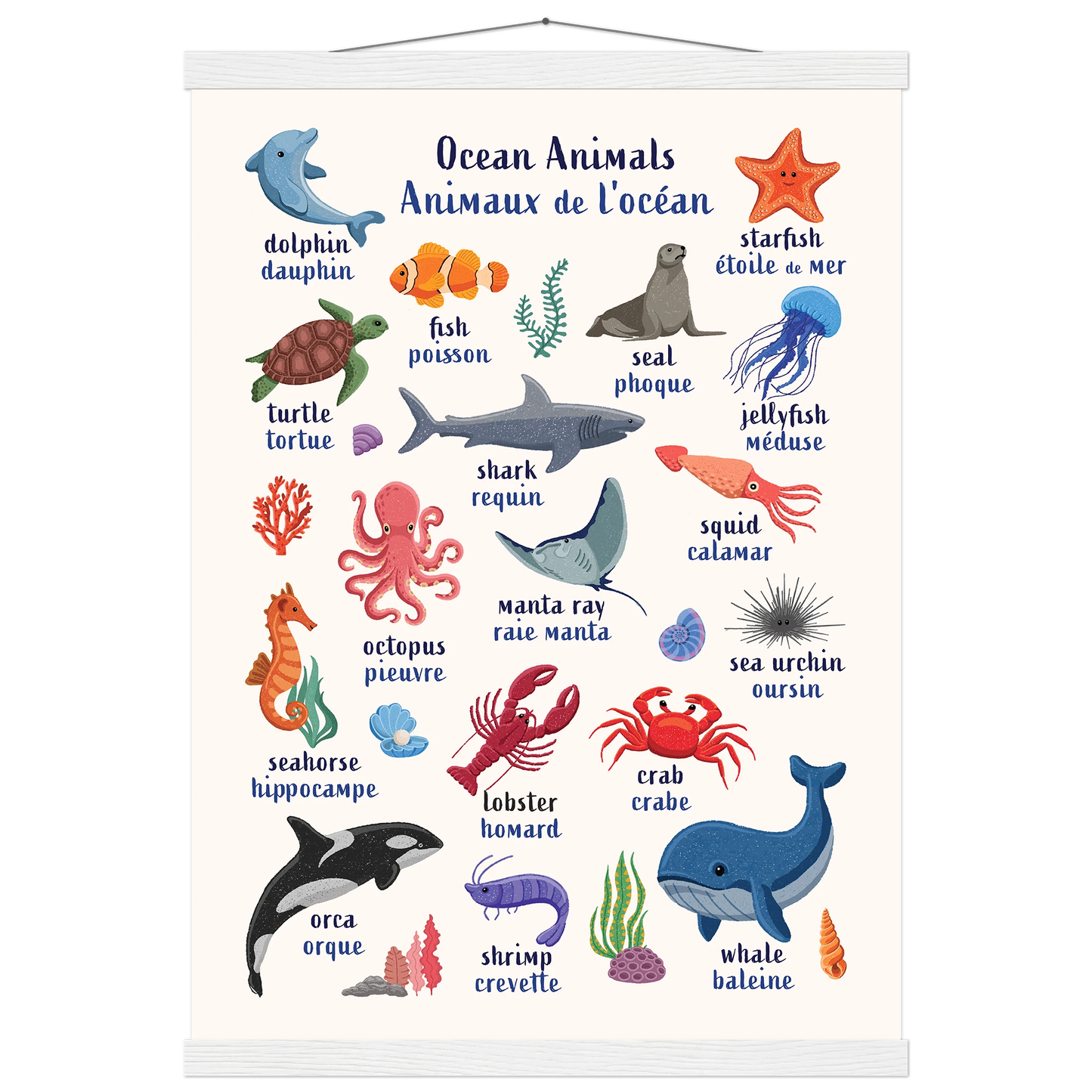Learn English & French with Ocean Animals Poster