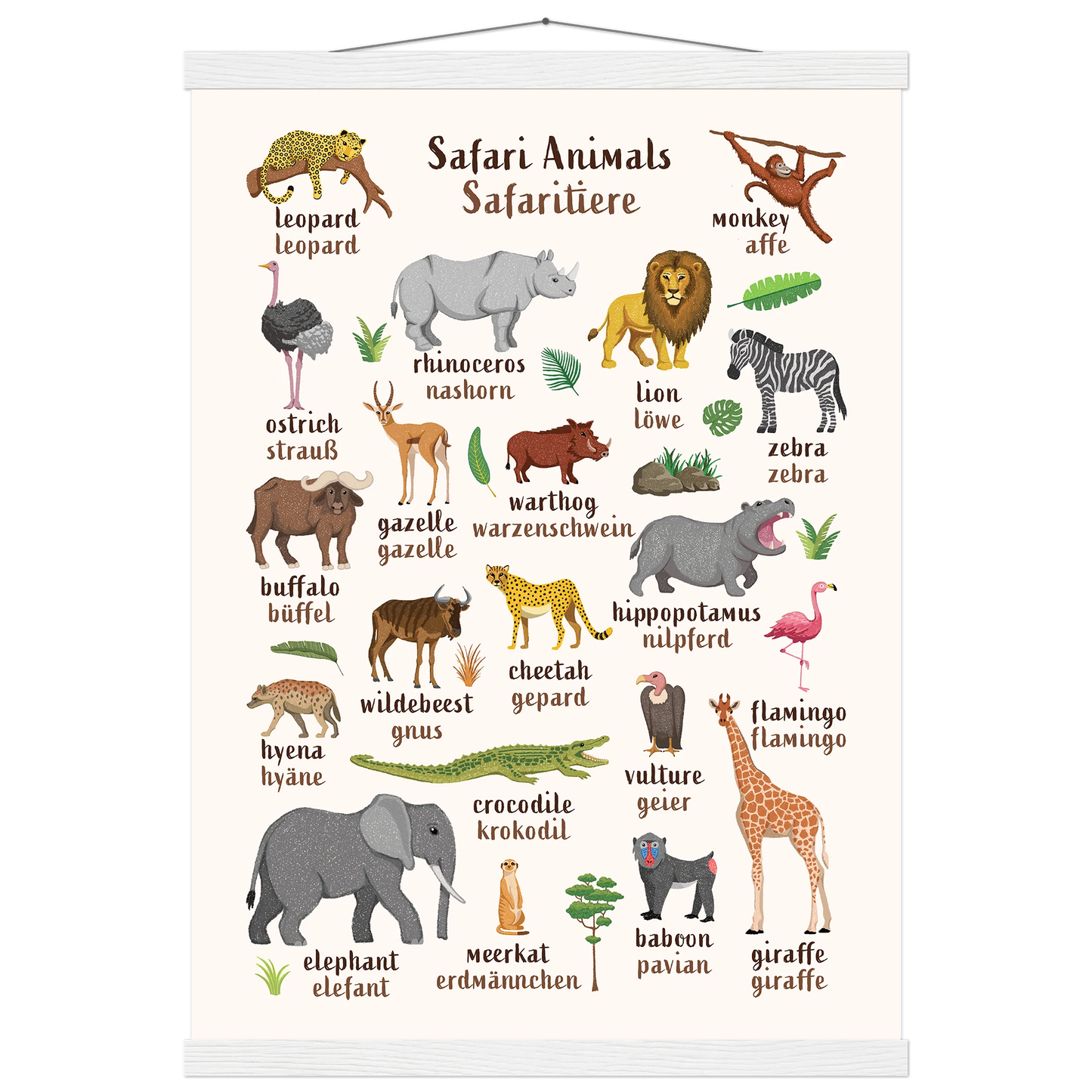 Learn English & German with Safari Animals Poster