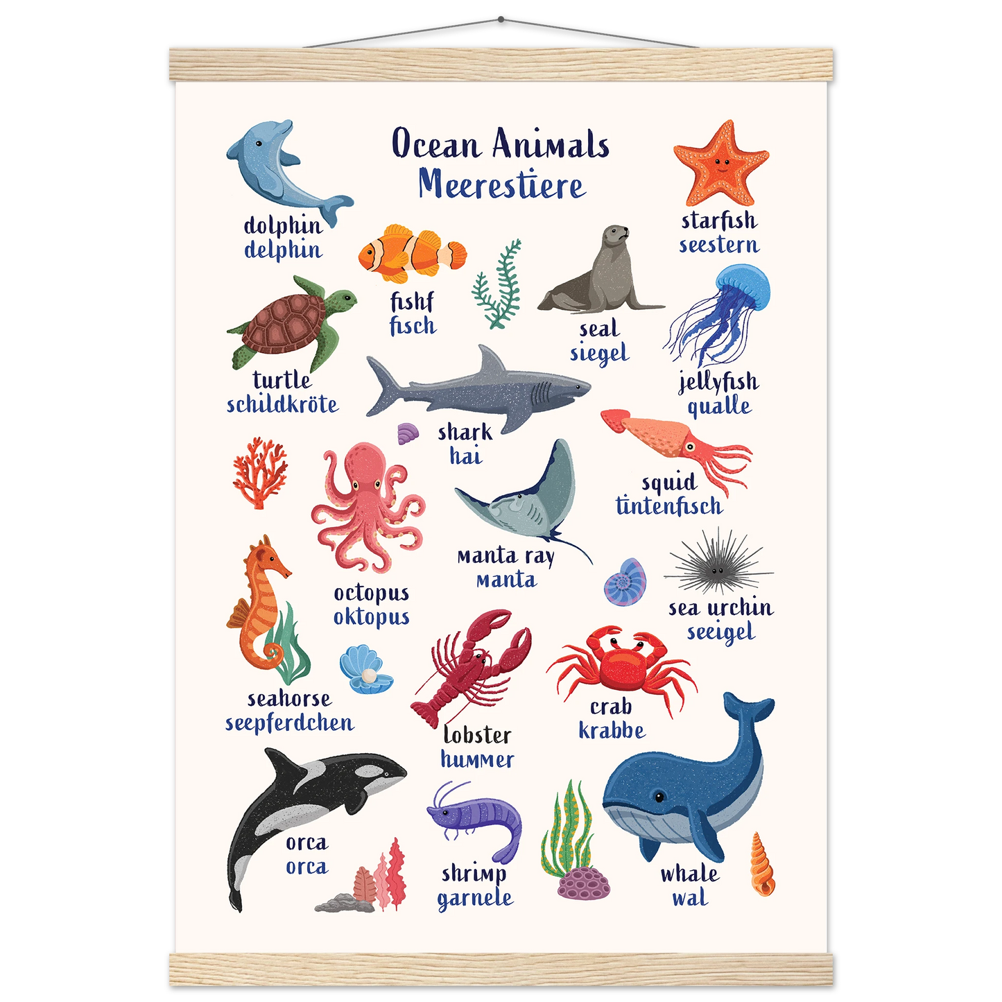 Learn English & German with Ocean Animals Poster