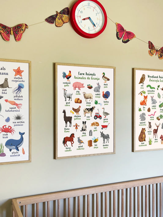 Learn English & Spanish with Farmyard Bilingual Poster