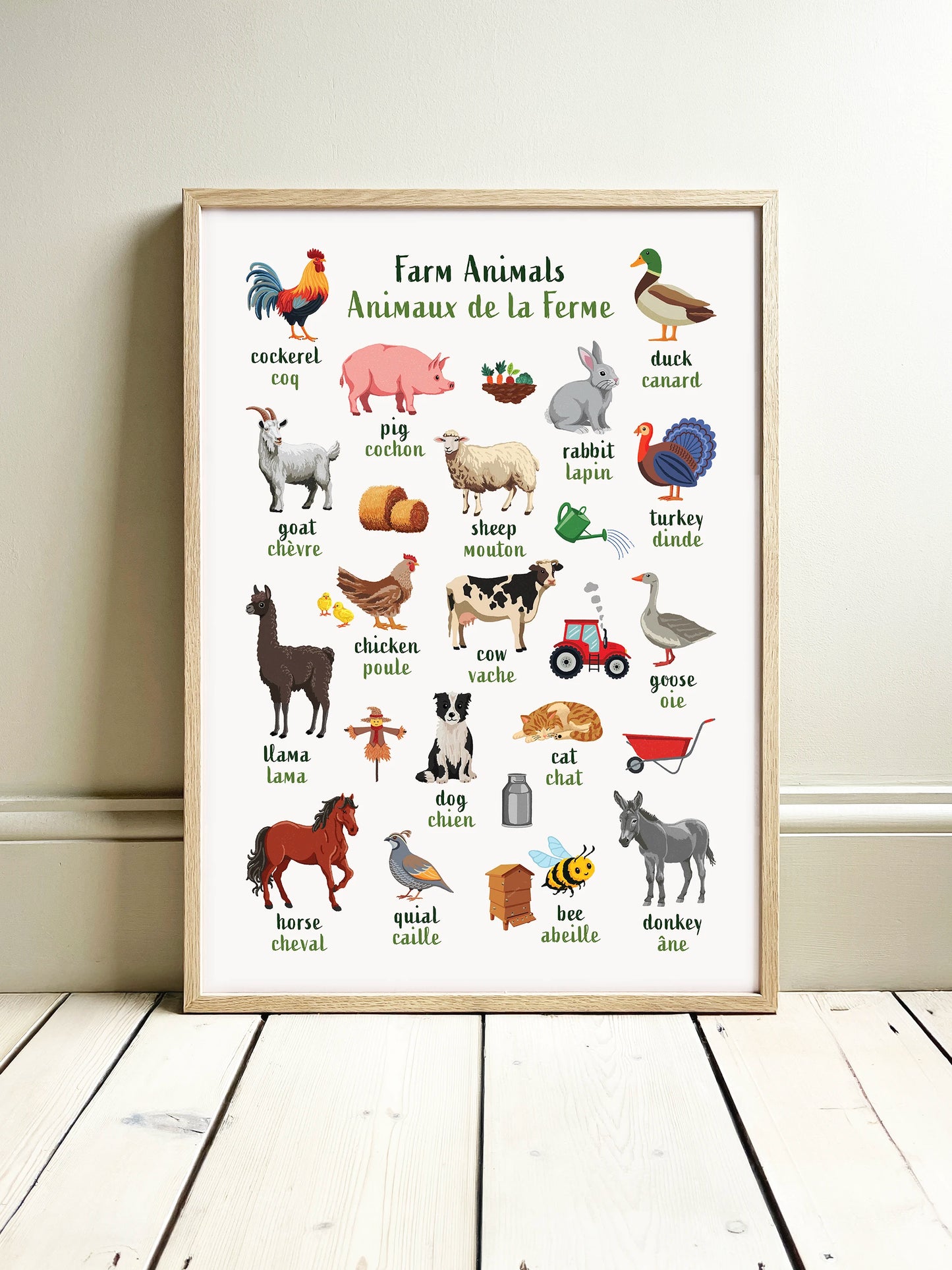 Learn English & French with Farmyard Bilingual Poster