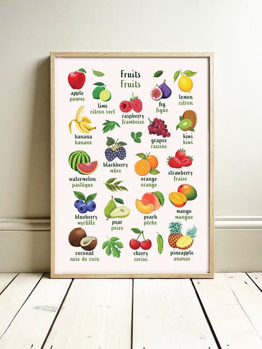 Learn English & French with Fruit Bilingual Poster