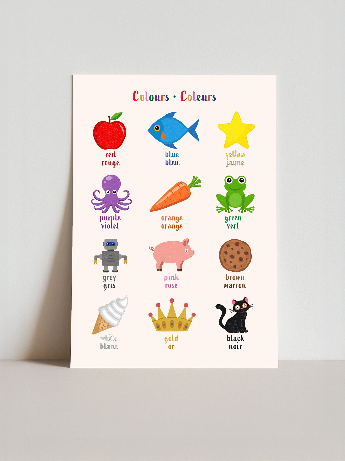 Learn English & French with Colours Bilingual Poster