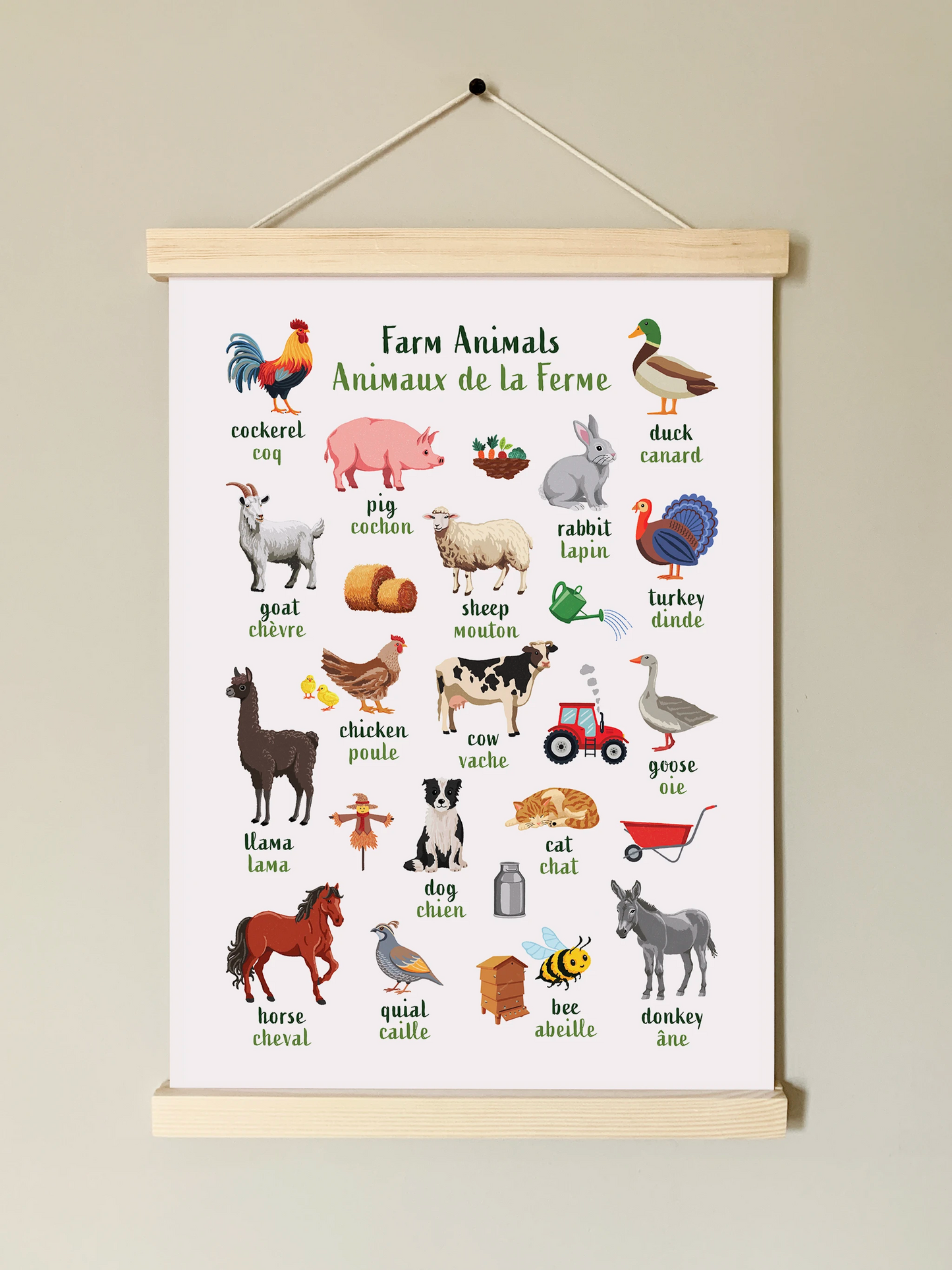 Learn English & French with Farmyard Bilingual Poster