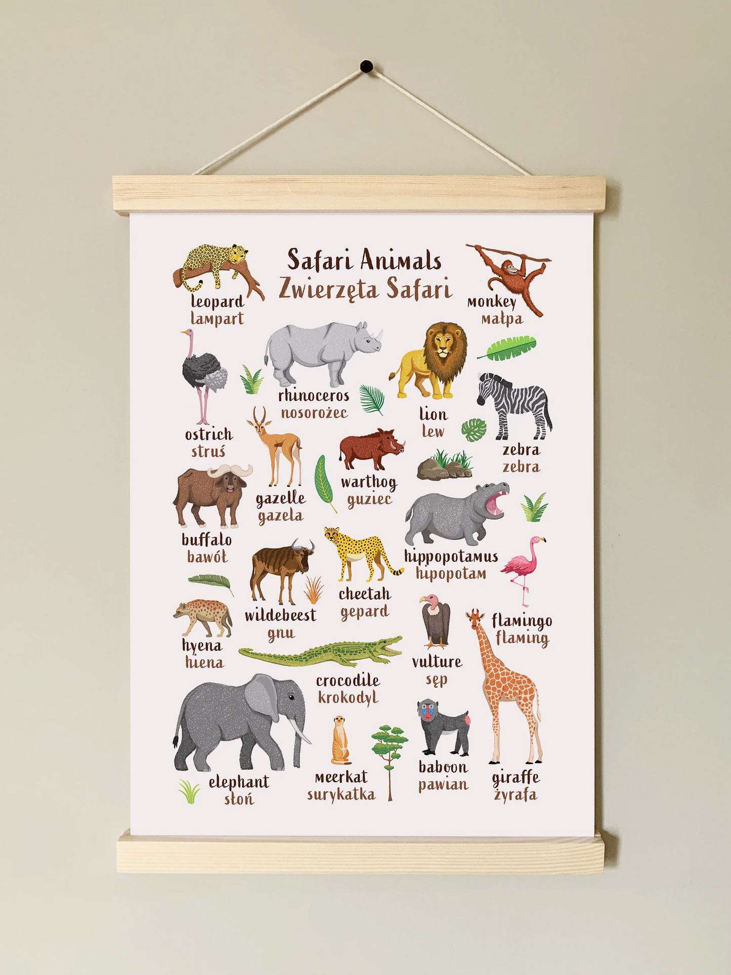 Learn English & Polish with Safari Animals Poster