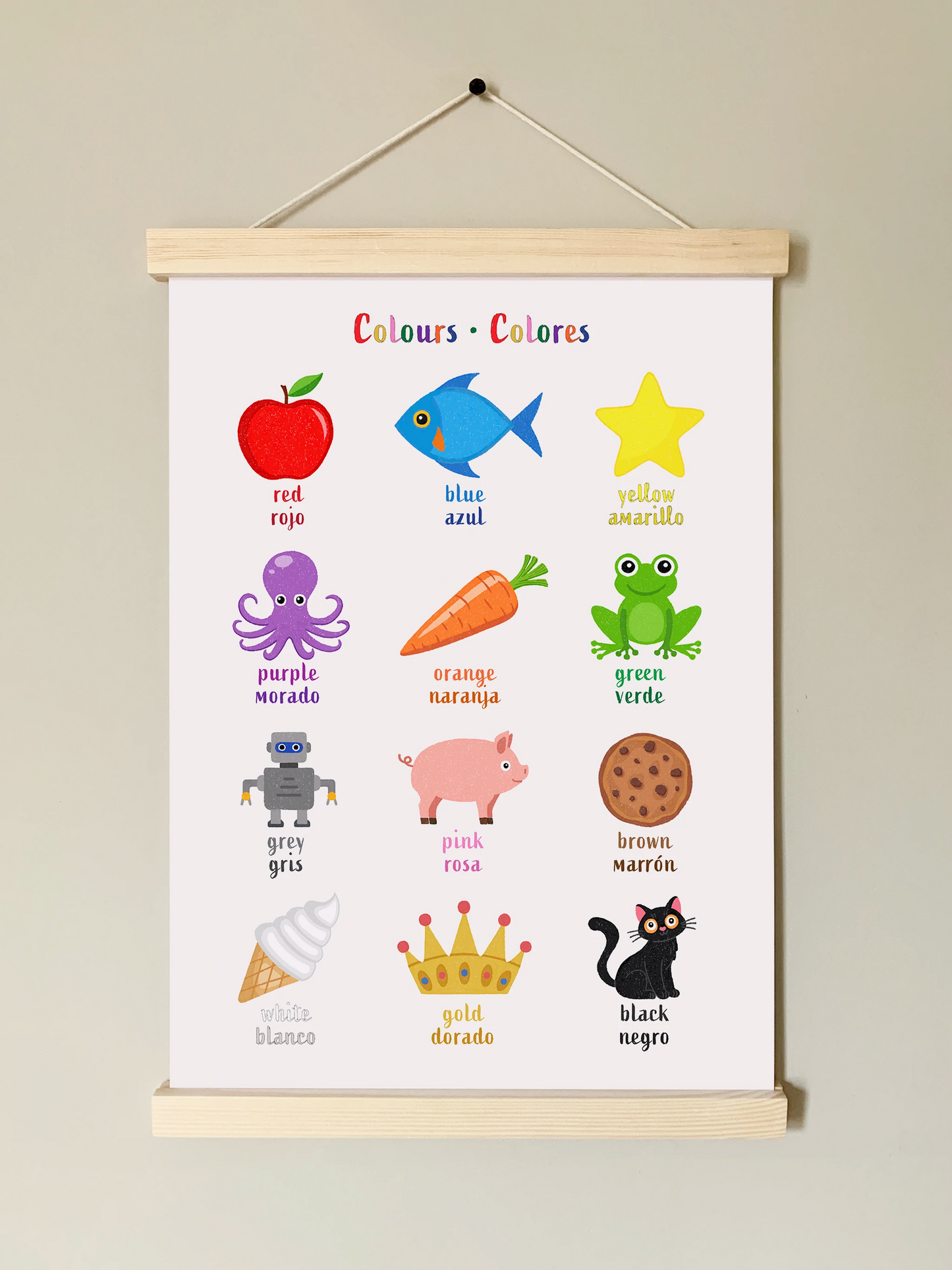 Learn English & Spanish with Colours Bilingual Poster