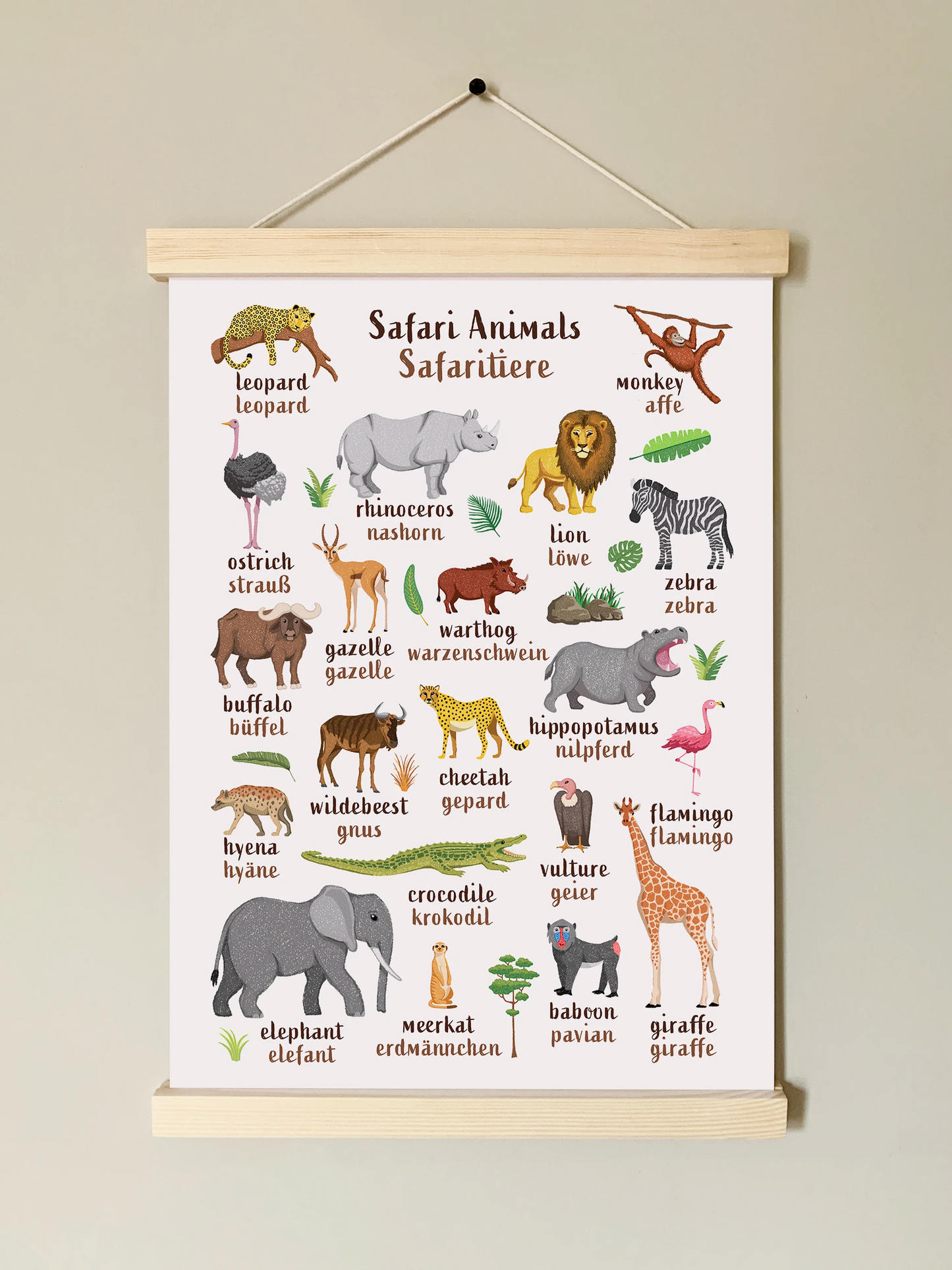 Learn English & German with Safari Animals Poster