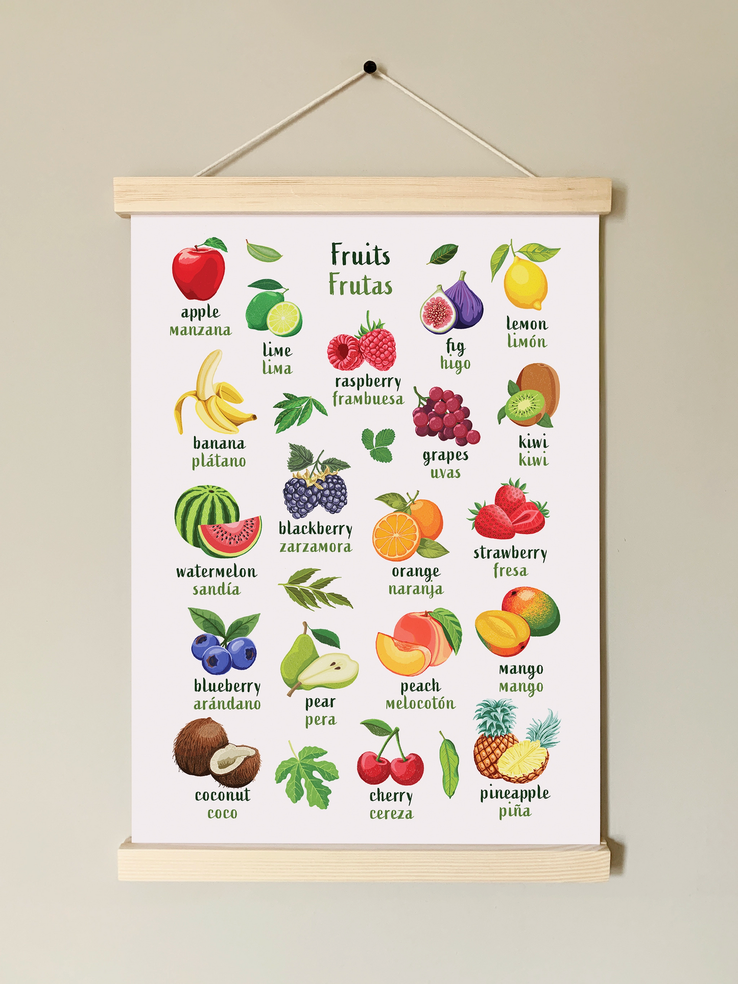 Learn English & Spanish with Fruit Bilingual Poster