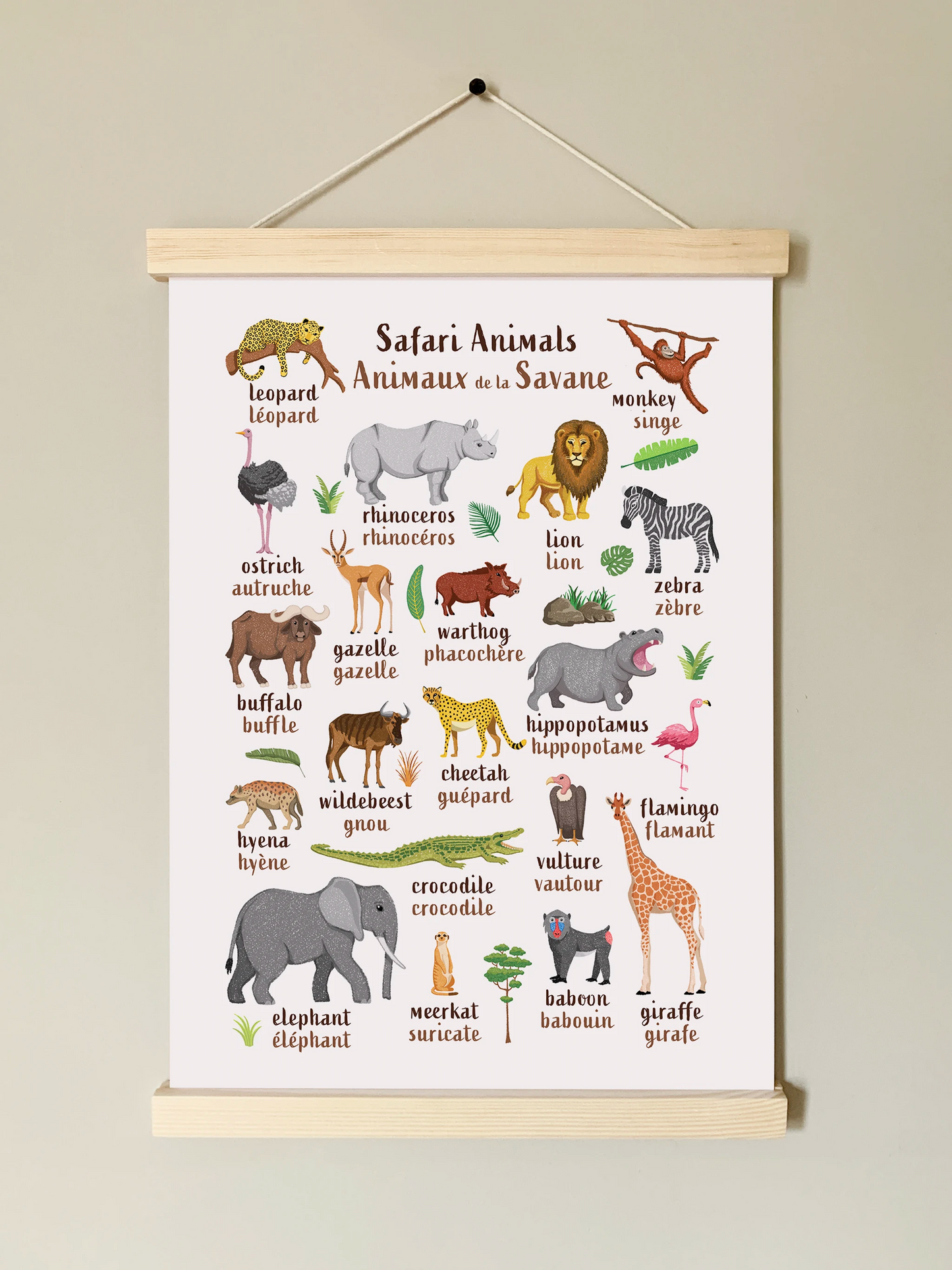 Learn English & French with Safari Animals Poster