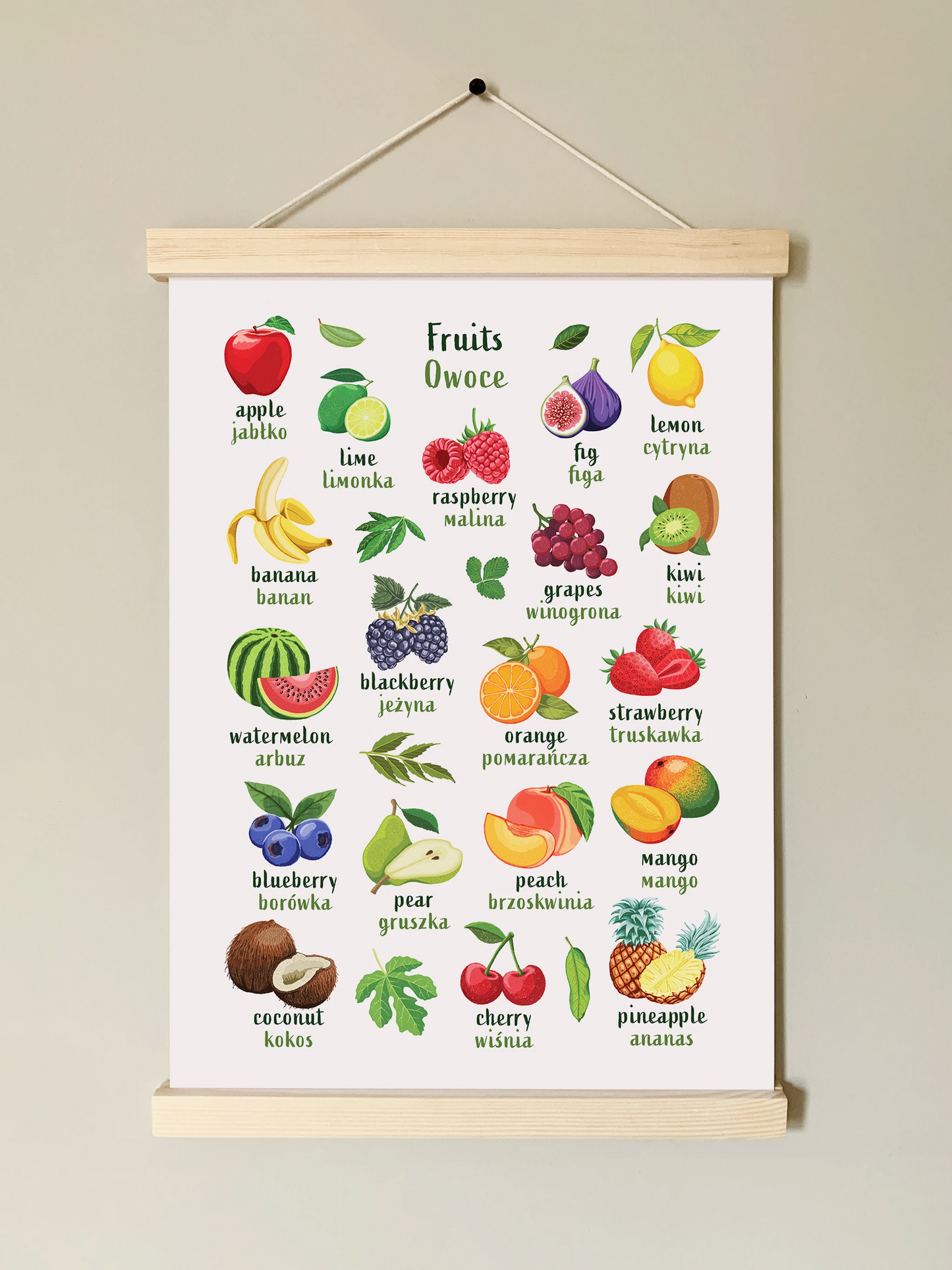 Learn English & Polish with Fruit Bilingual Poster