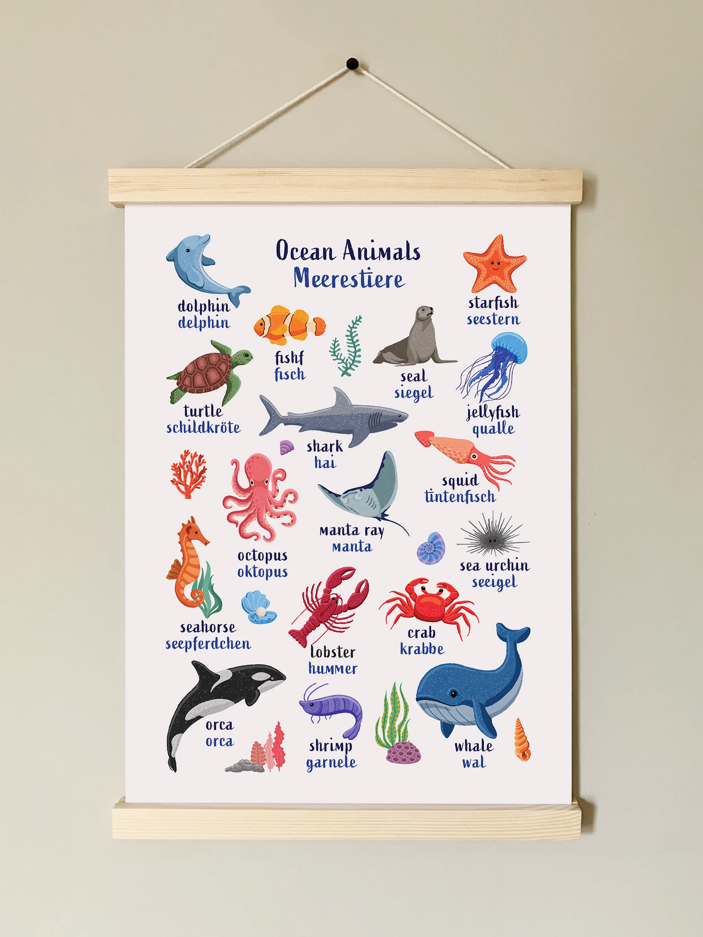 Learn English & German with Ocean Animals Poster
