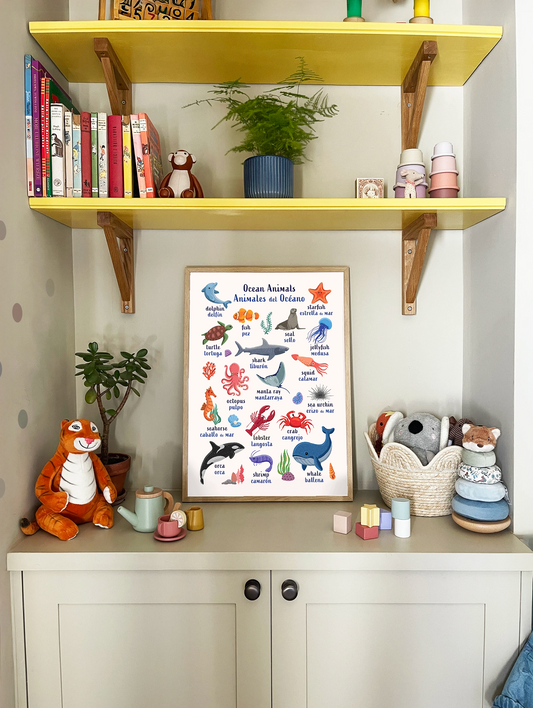 Learn English & Spanish with Ocean Animals Poster