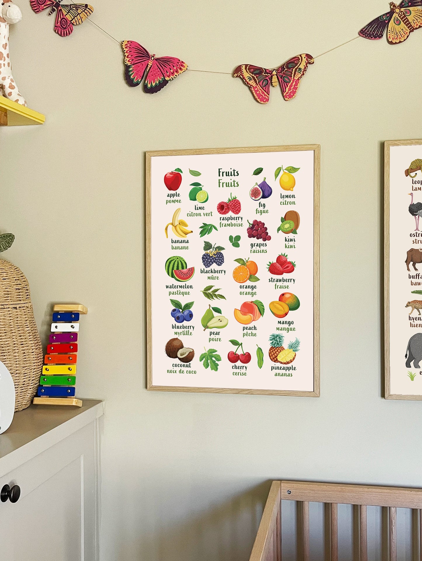 Learn English & French with Fruit Bilingual Poster