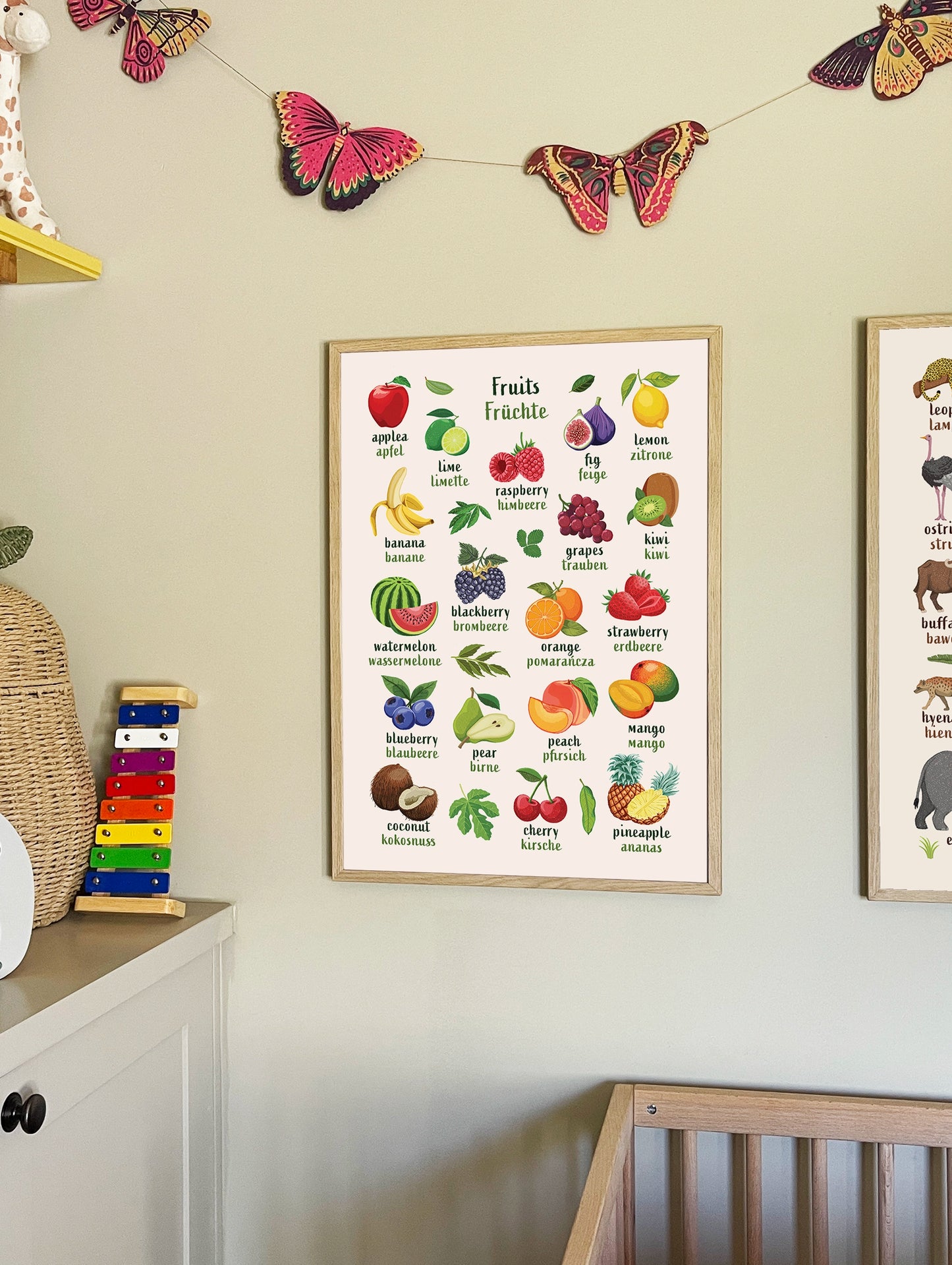 Learn English & German with Fruit Bilingual Poster