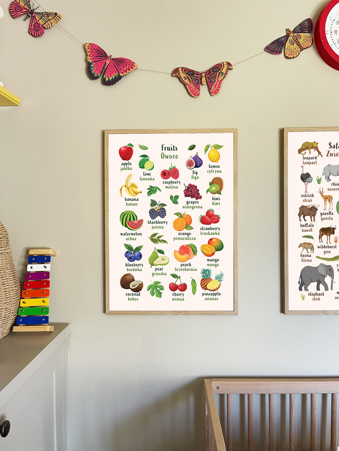 Learn English & Polish with Fruit Bilingual Poster