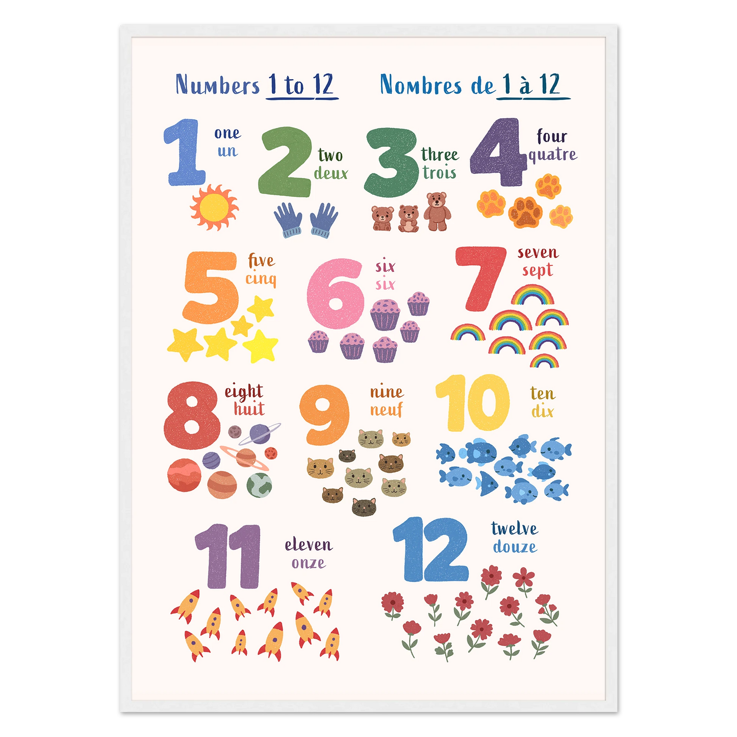 Póster para aprender inglés y francés con animales del océano