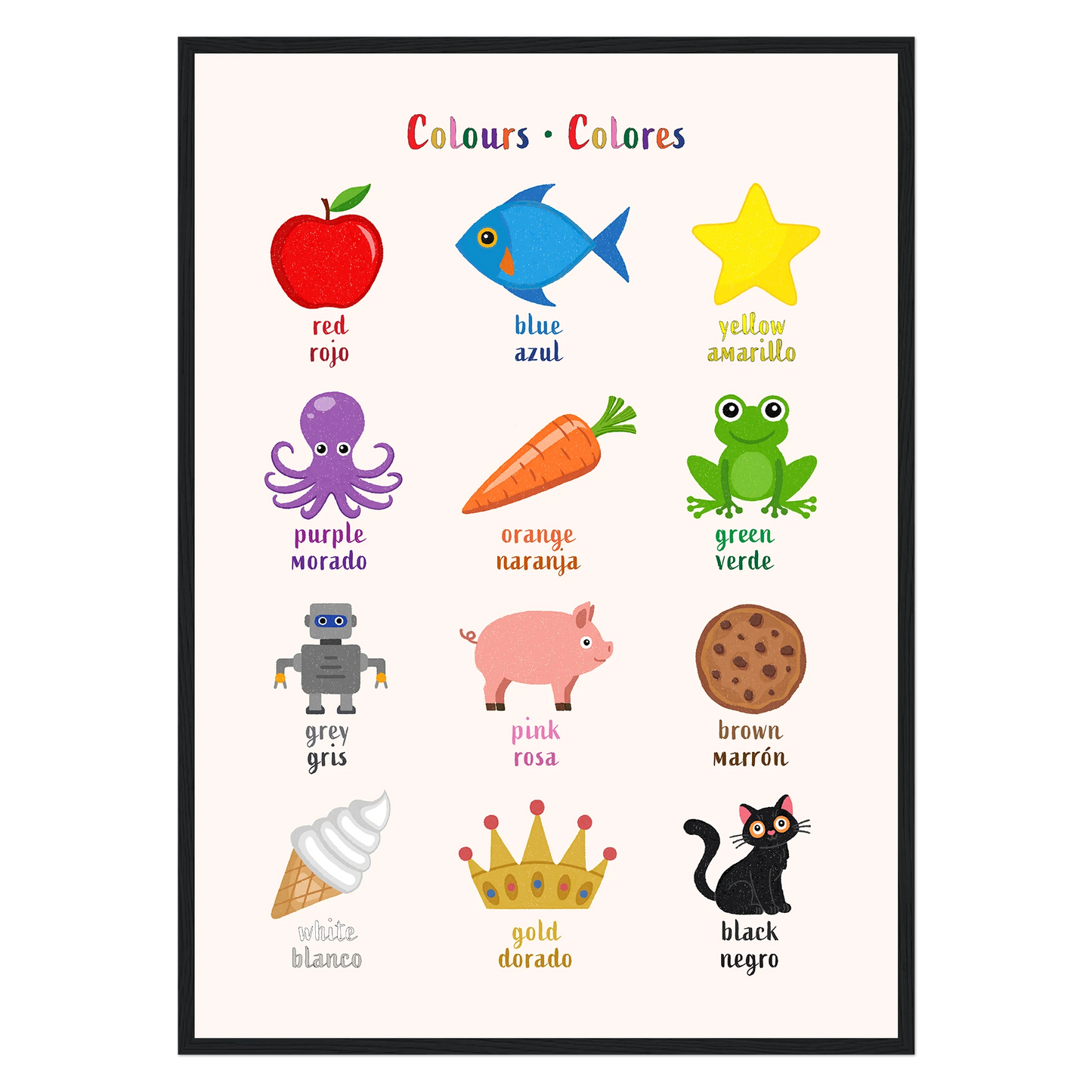 Learn English & Spanish with Colours Bilingual Poster