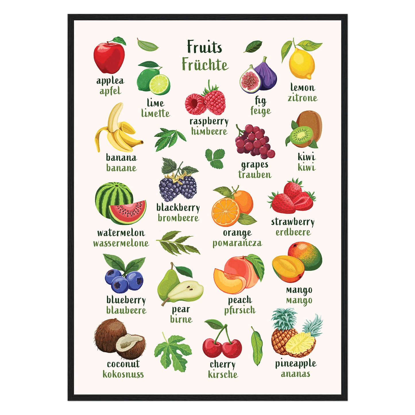 Learn English & German with Fruit Bilingual Poster