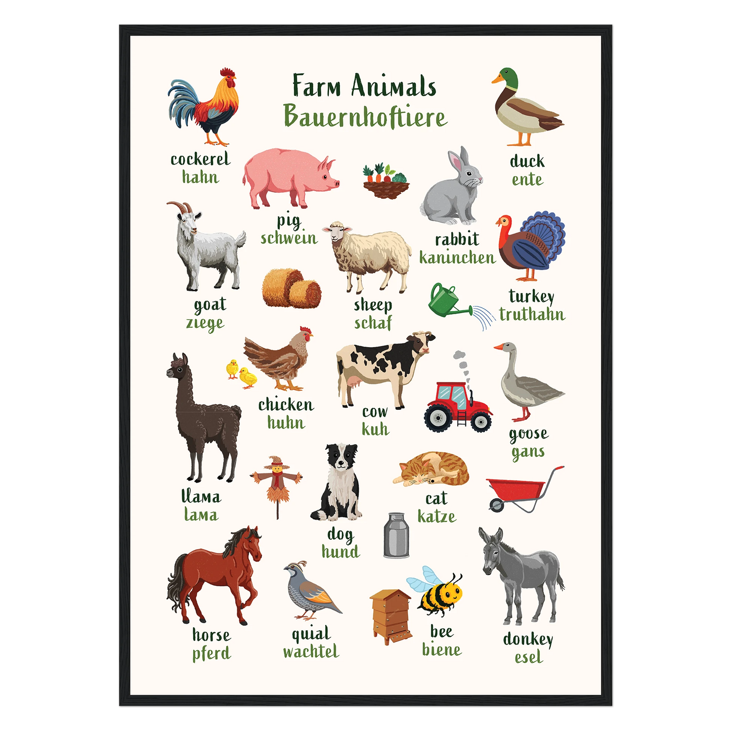 Learn English & German with Farmyard Bilingual Poster