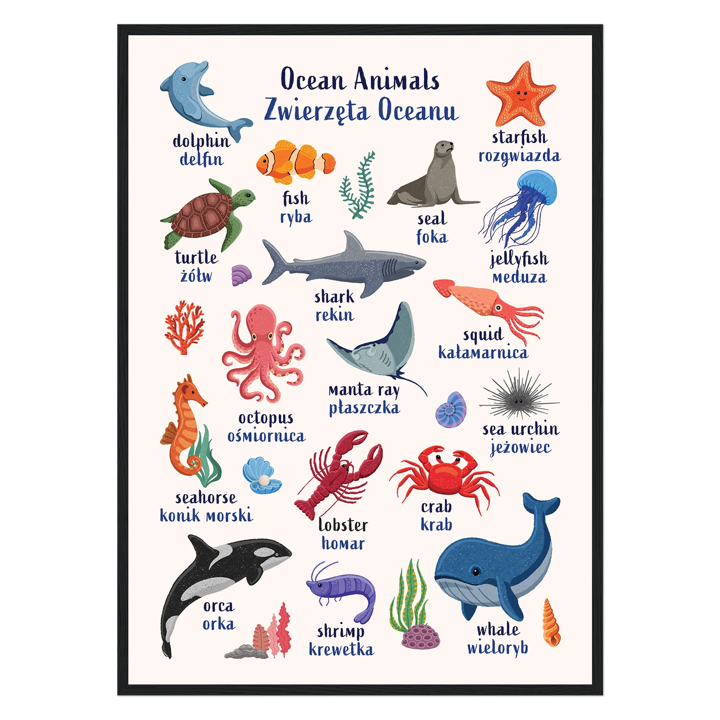 Learn English & Polish with Ocean Animals Poster