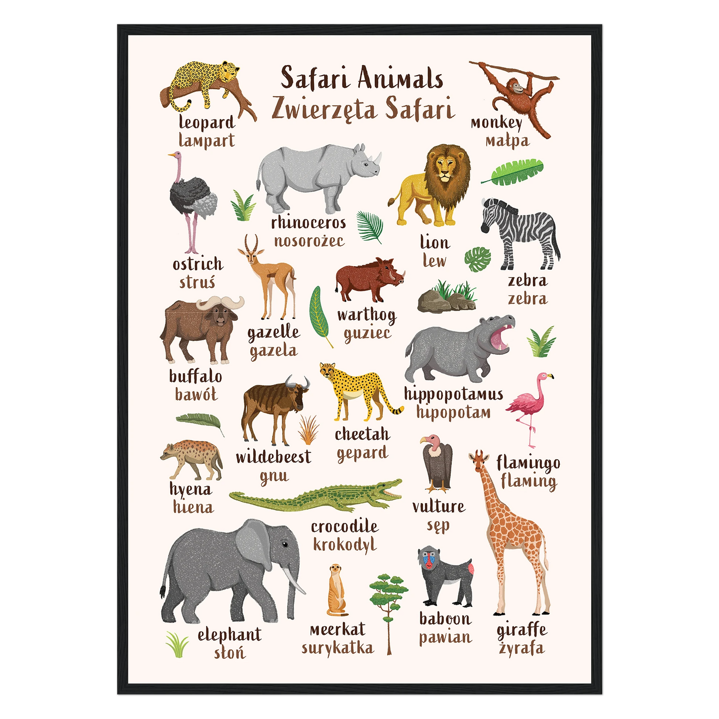 Learn English & Polish with Safari Animals Poster
