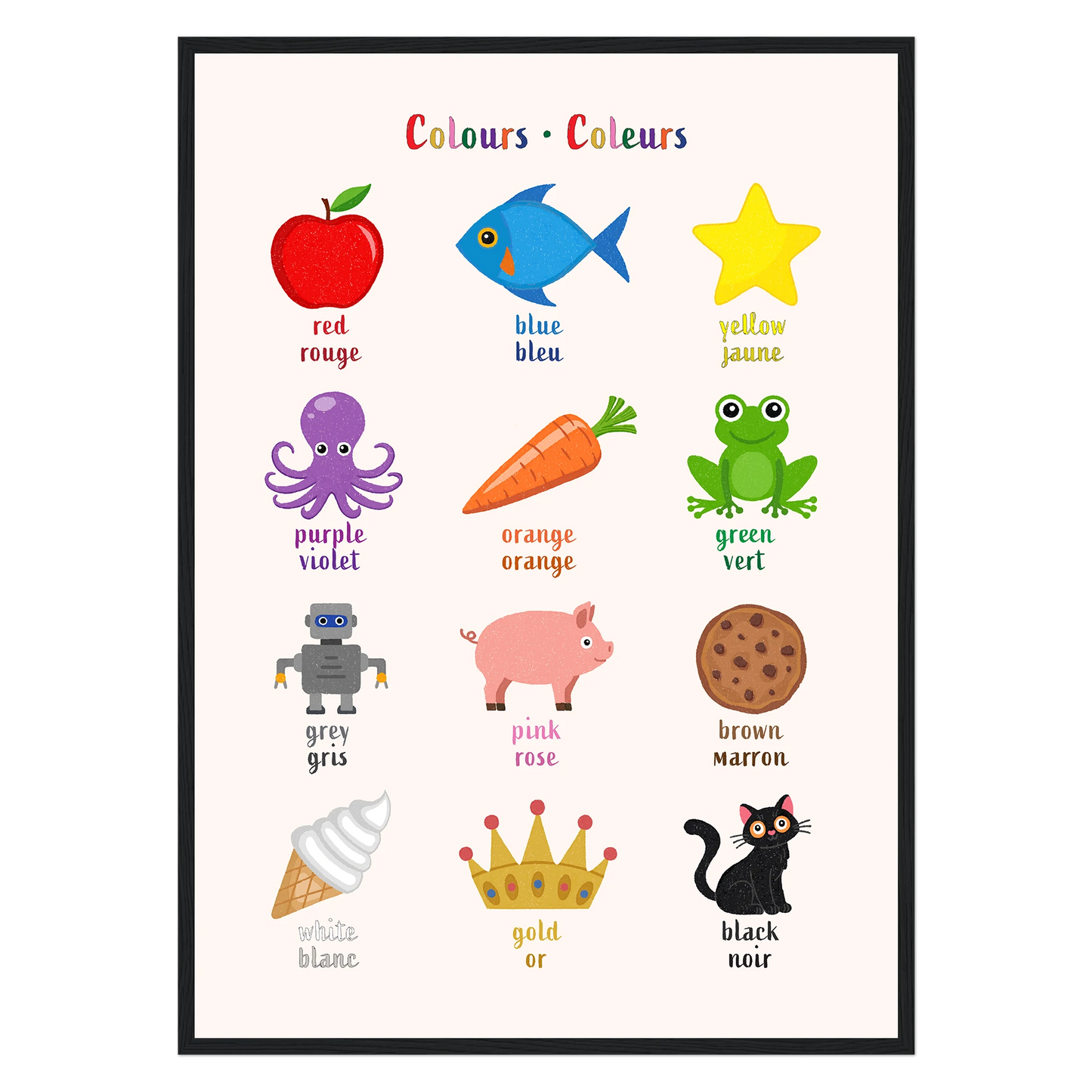 Learn English & French with Colours Bilingual Poster