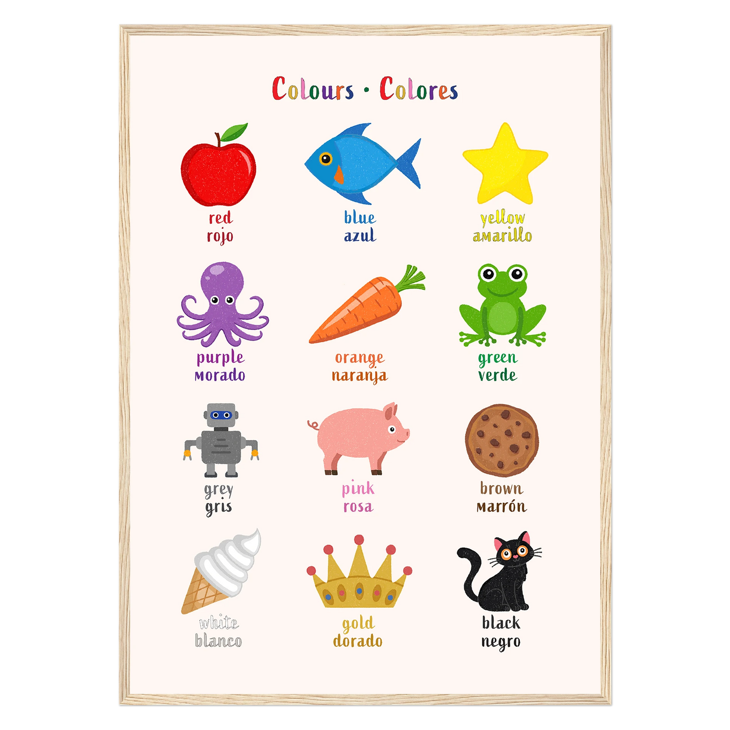 Learn English & Spanish with Colours Bilingual Poster