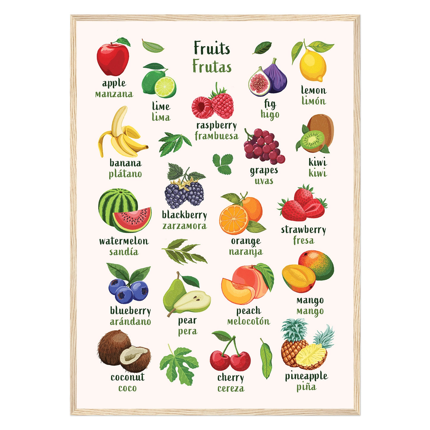 Learn English & Spanish with Fruit Bilingual Poster