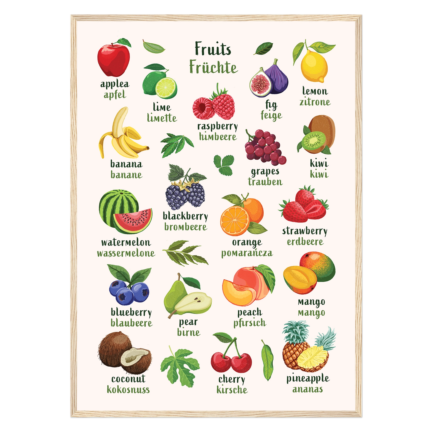 Learn English & German with Fruit Bilingual Poster
