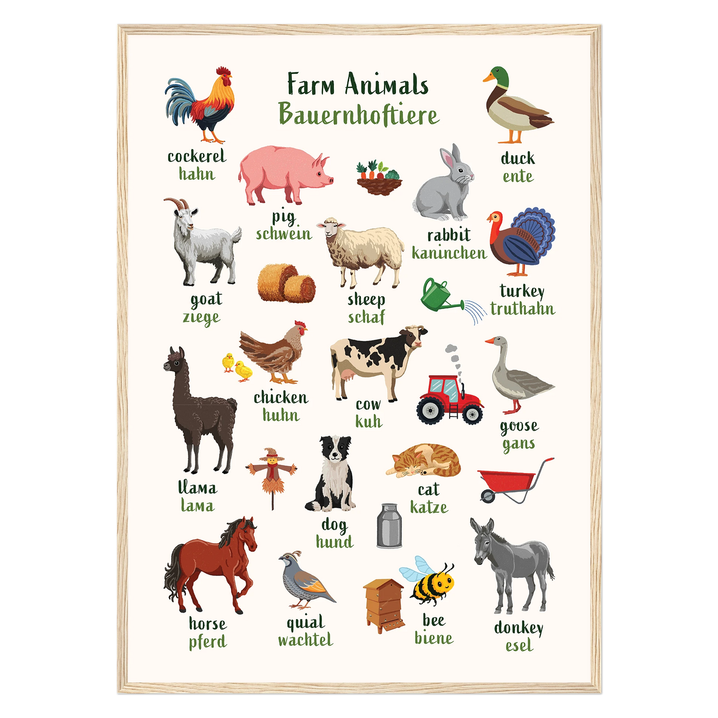 Learn English & German with Farmyard Bilingual Poster