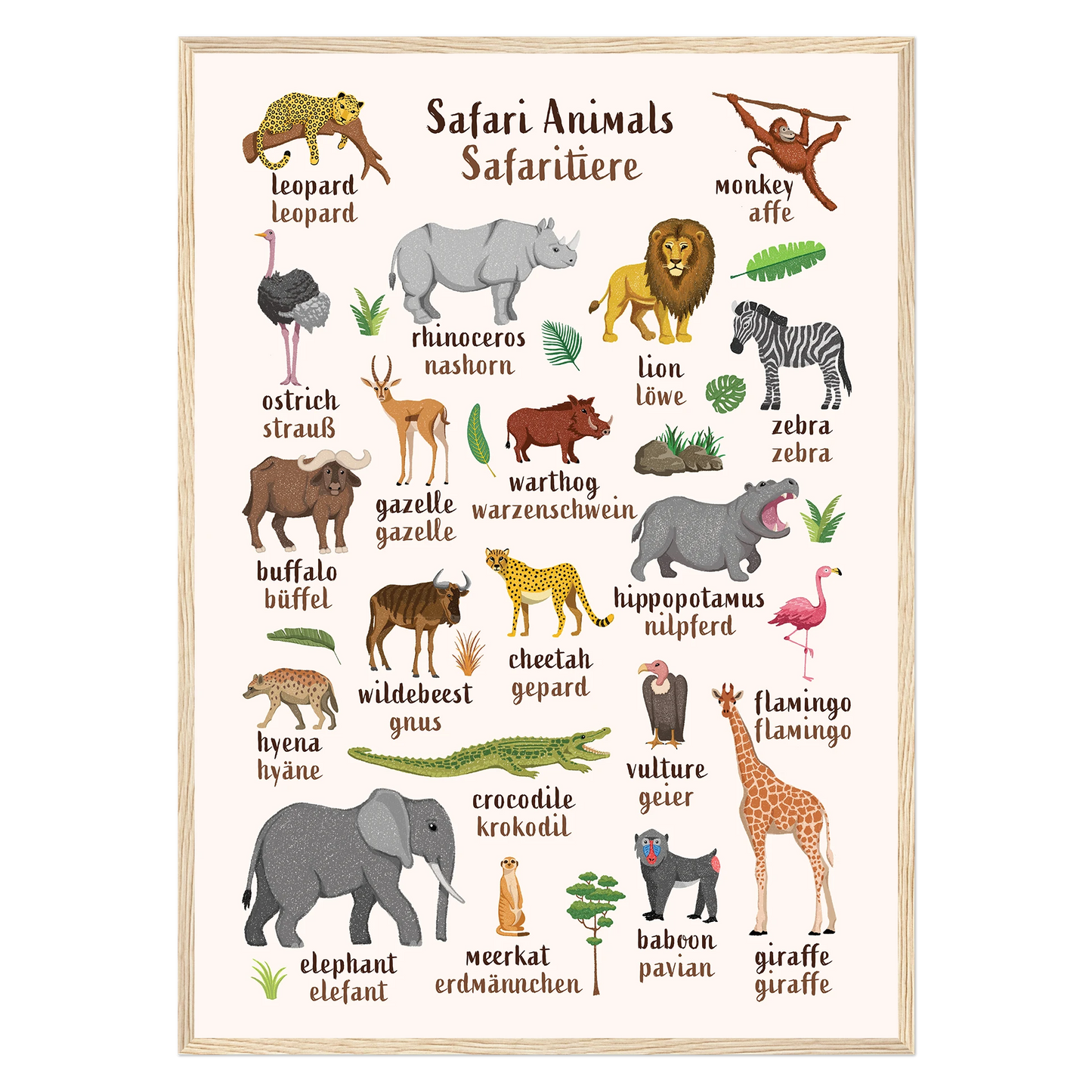 Learn English & German with Safari Animals Poster