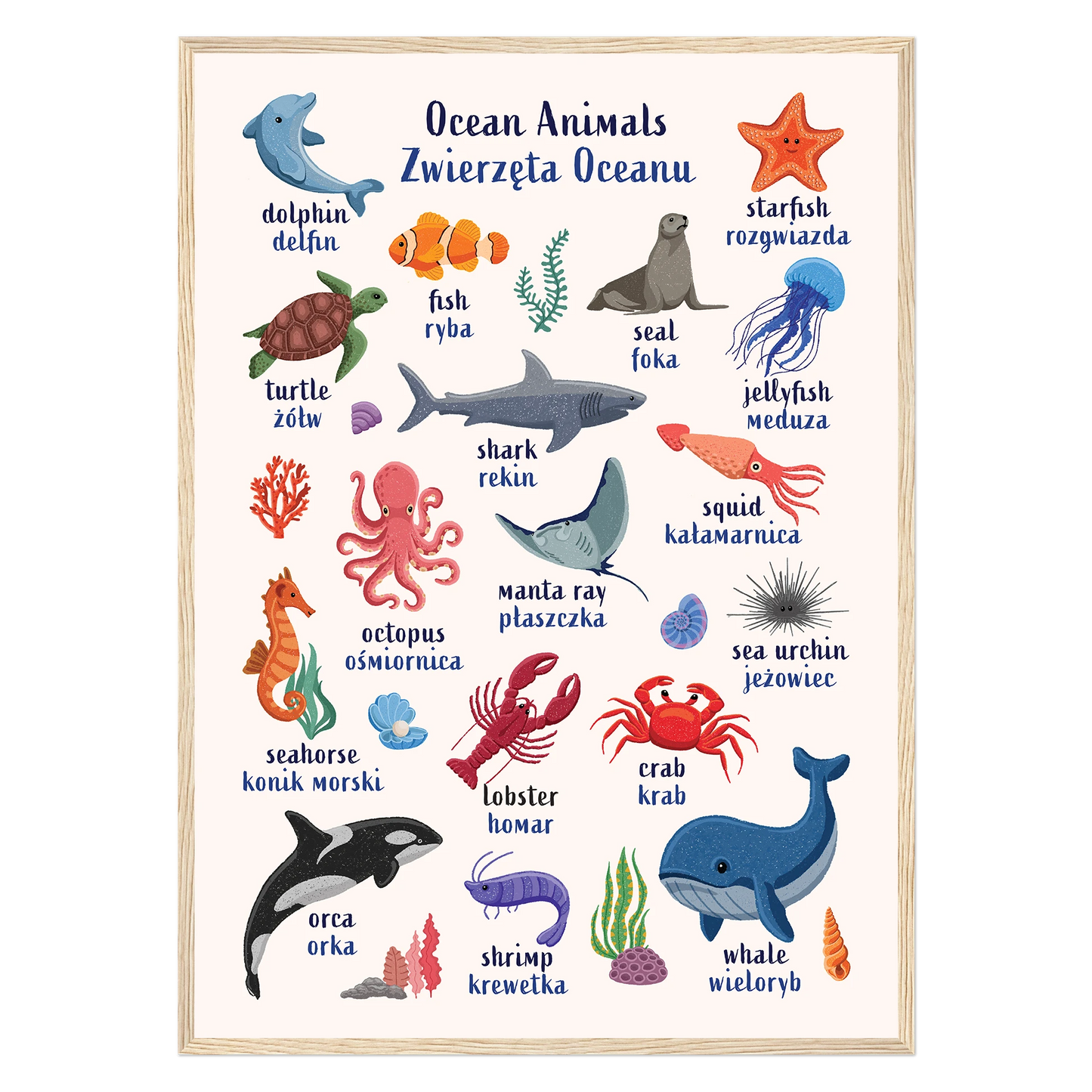 Learn English & Polish with Ocean Animals Poster