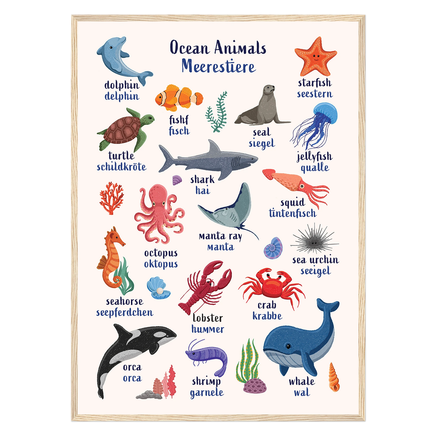 Learn English & German with Ocean Animals Poster