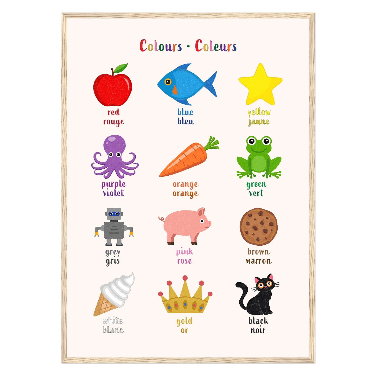 Learn English & French with Colours Bilingual Poster
