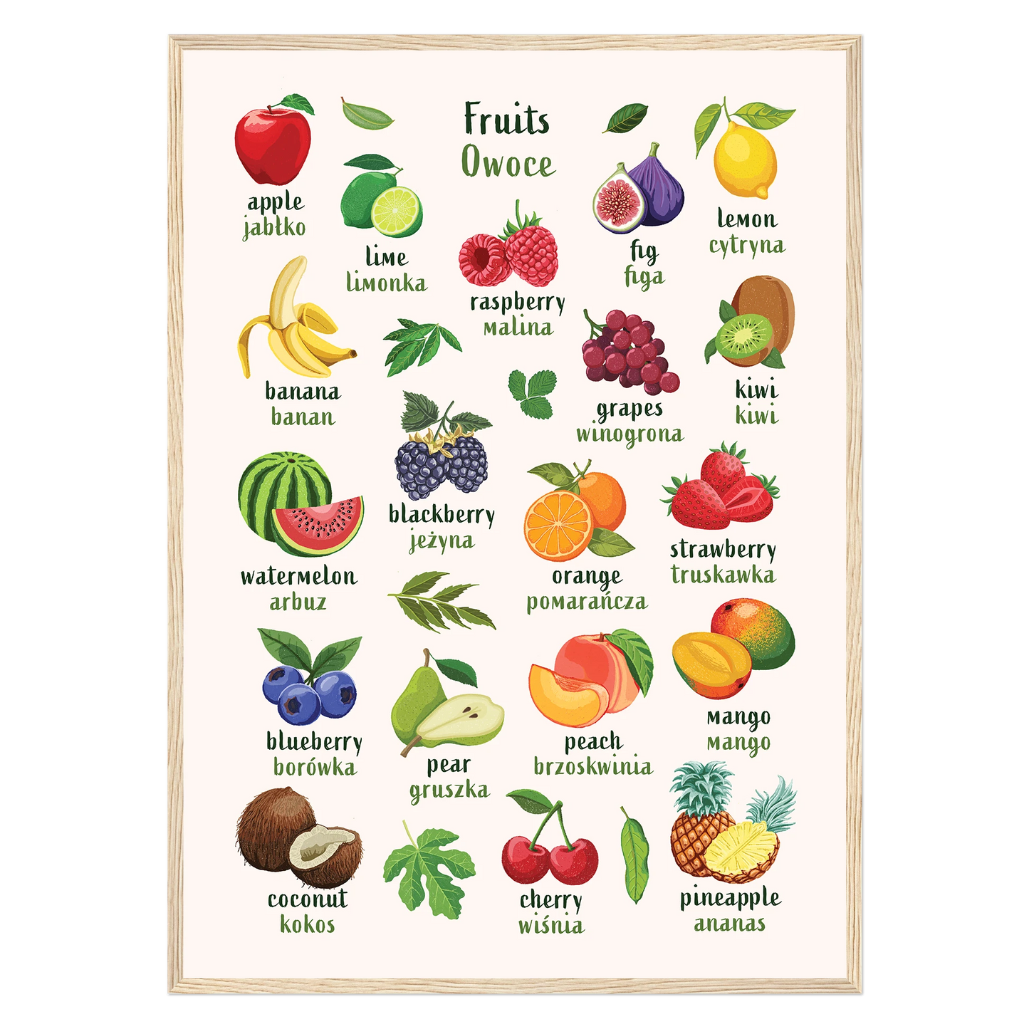 Learn English & Polish with Fruit Bilingual Poster