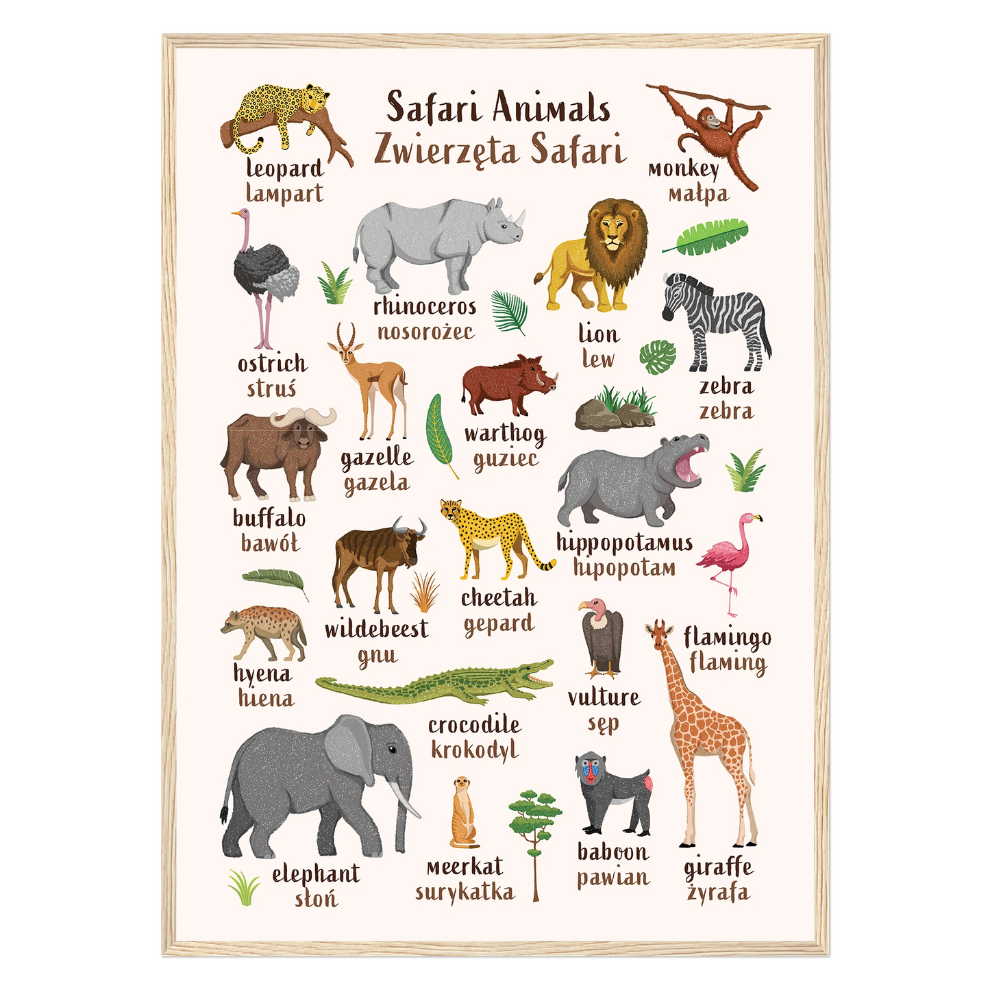 Learn English & Polish with Safari Animals Poster