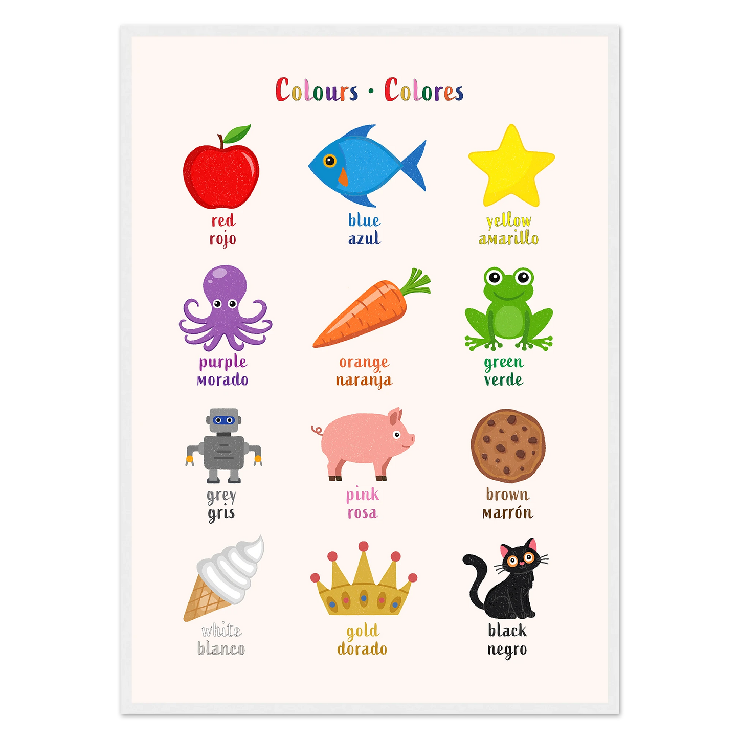 Learn English & Spanish with Colours Bilingual Poster