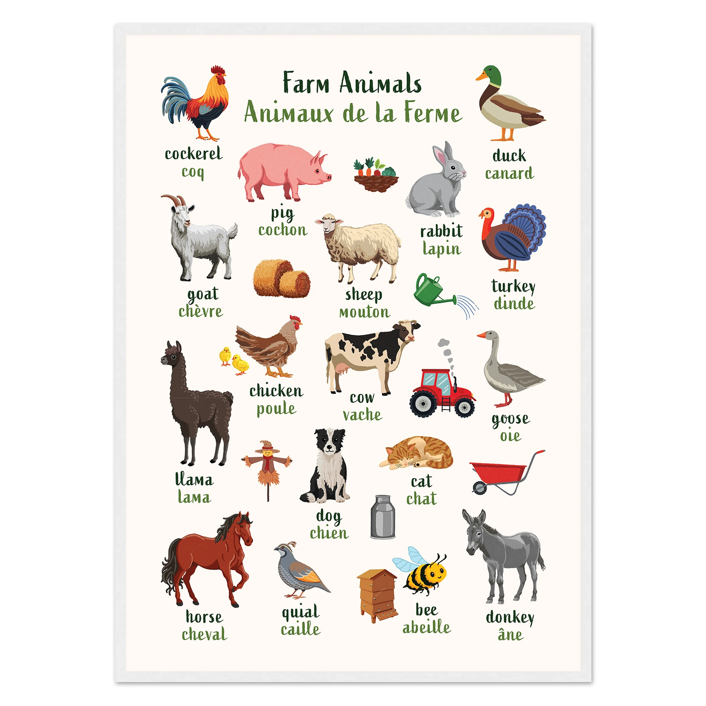 Learn English & French with Farmyard Bilingual Poster