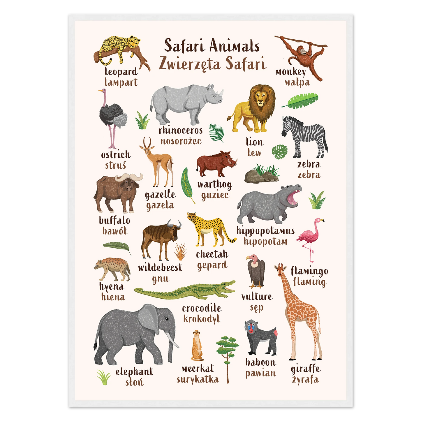 Learn English & Polish with Safari Animals Poster