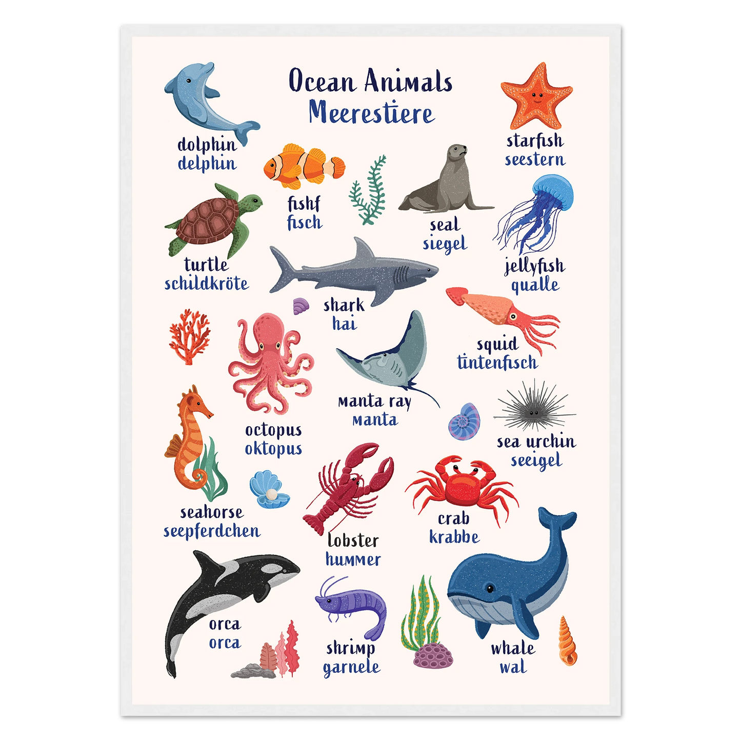 Learn English & German with Ocean Animals Poster