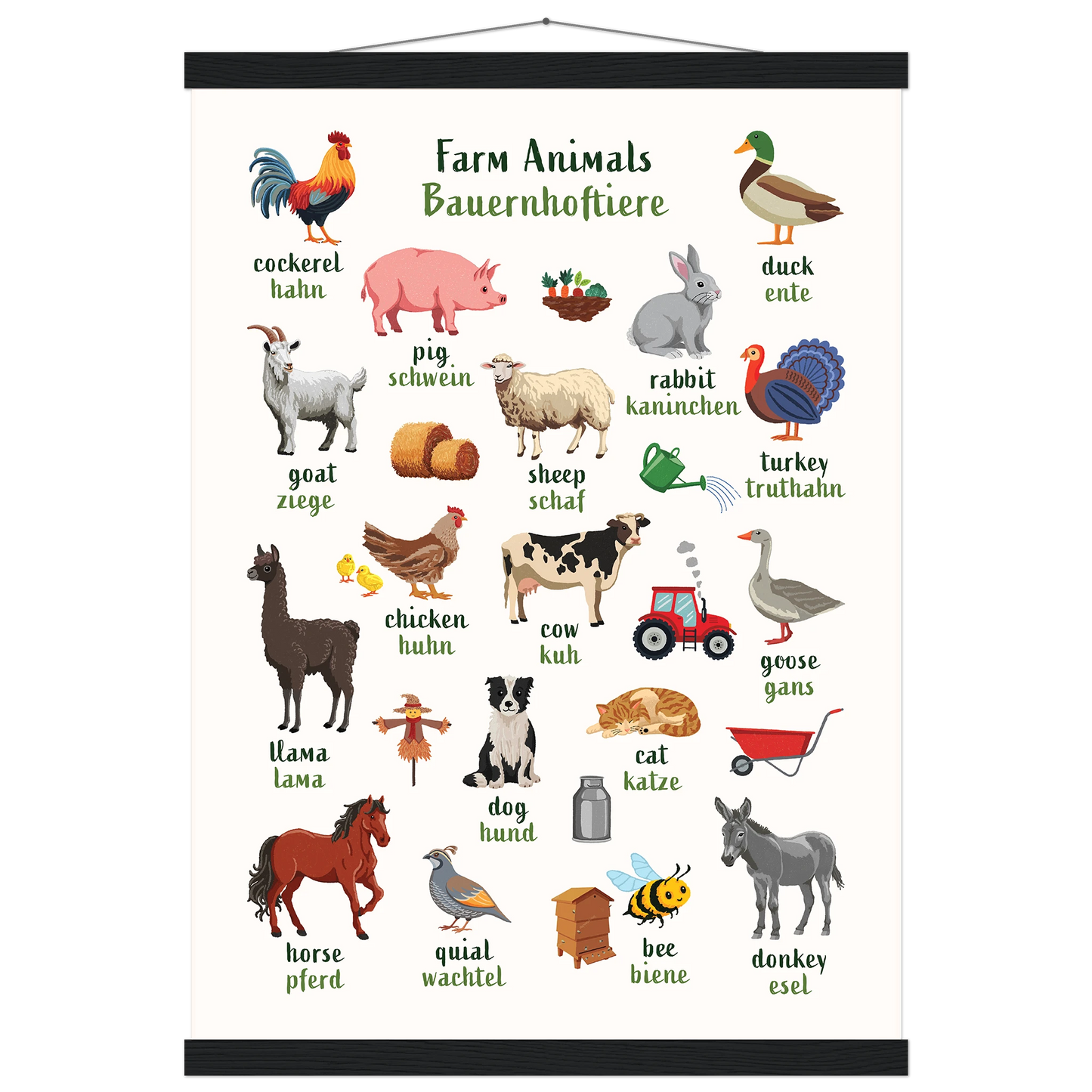Learn English & German with Farmyard Bilingual Poster