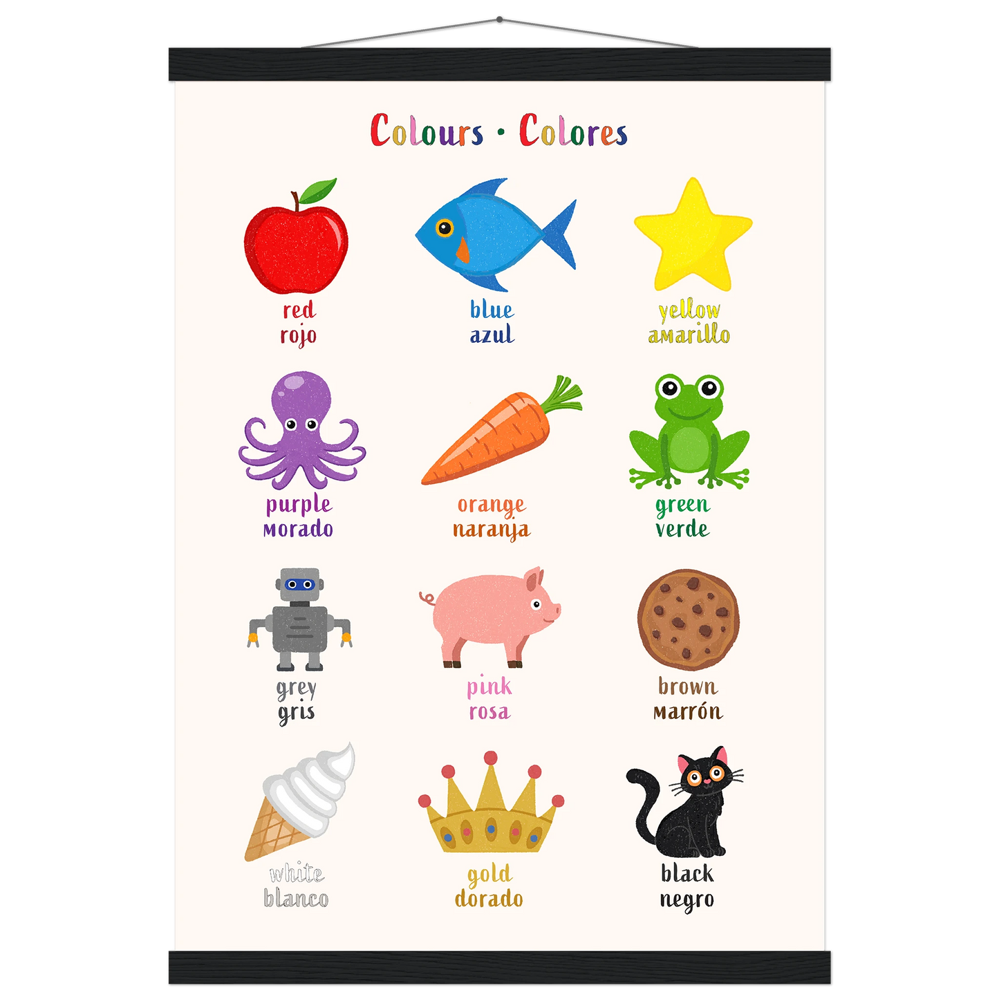 Learn English & Spanish with Colours Bilingual Poster