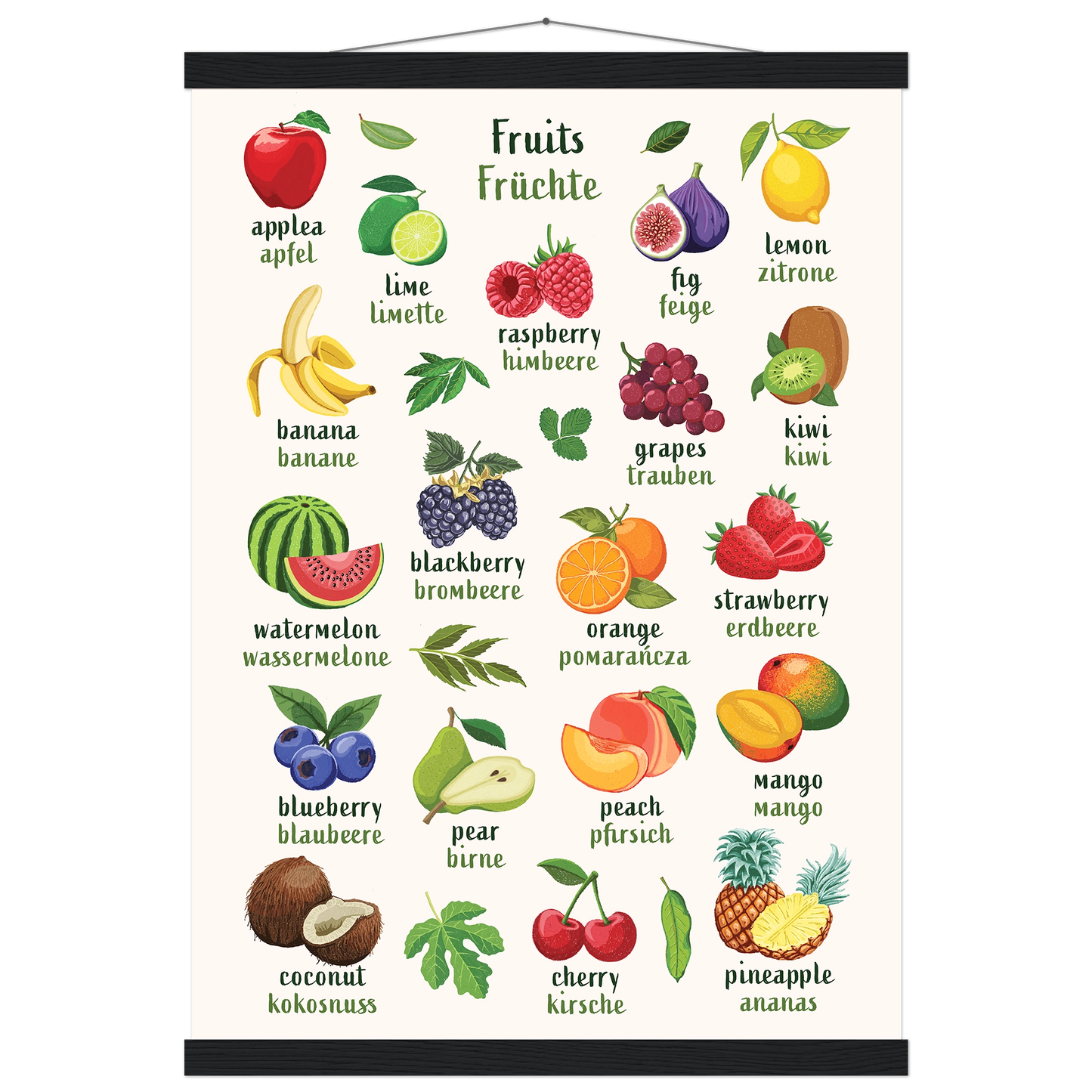 Learn English & German with Fruit Bilingual Poster
