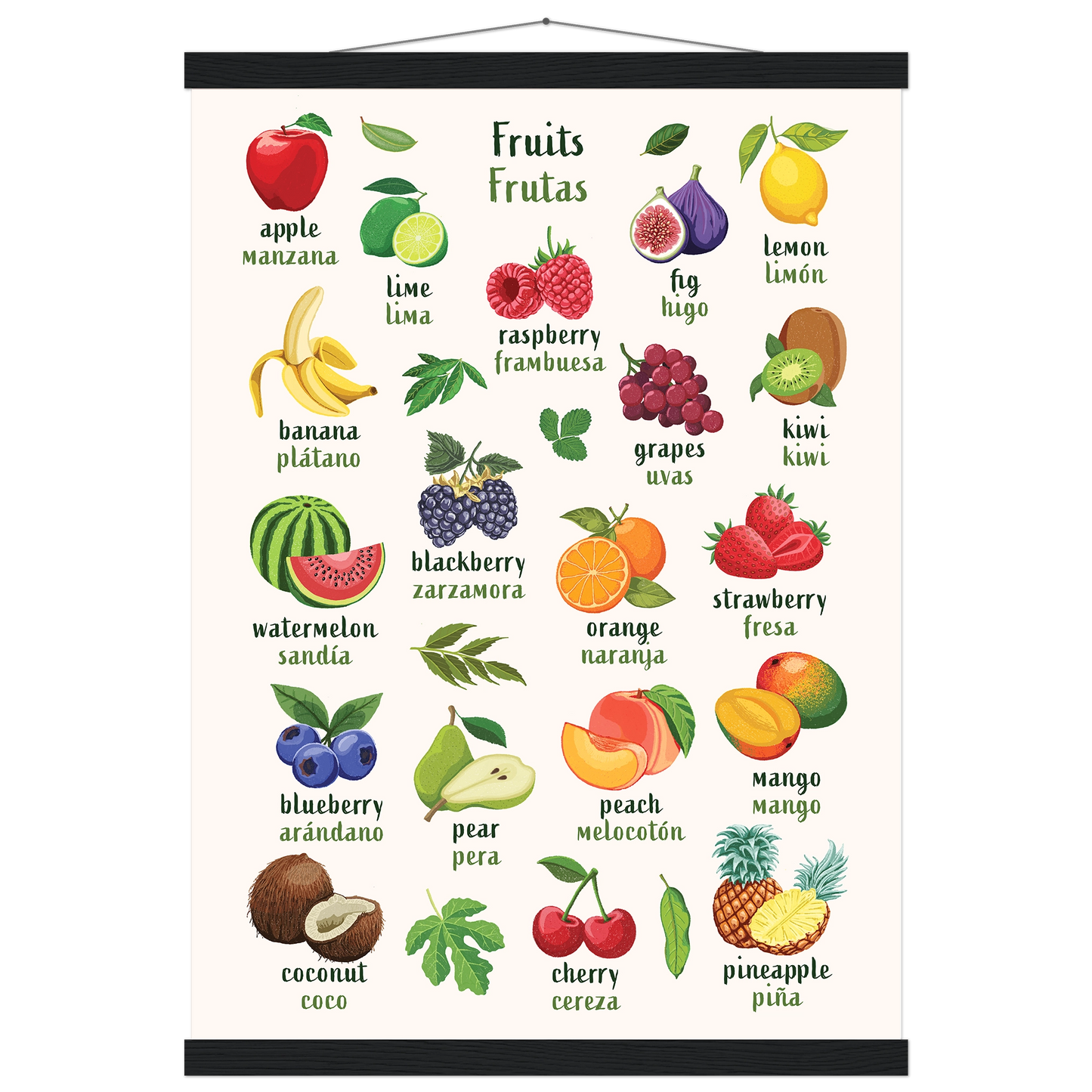 Learn English & Spanish with Fruit Bilingual Poster